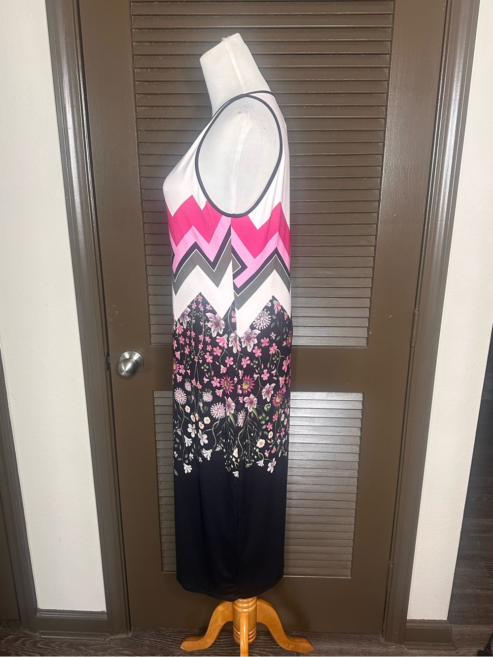 TED BAKER | Sleeveless Chevron & Floral Maxi Dress in Pink, Black, White - Picture 3 of 6
